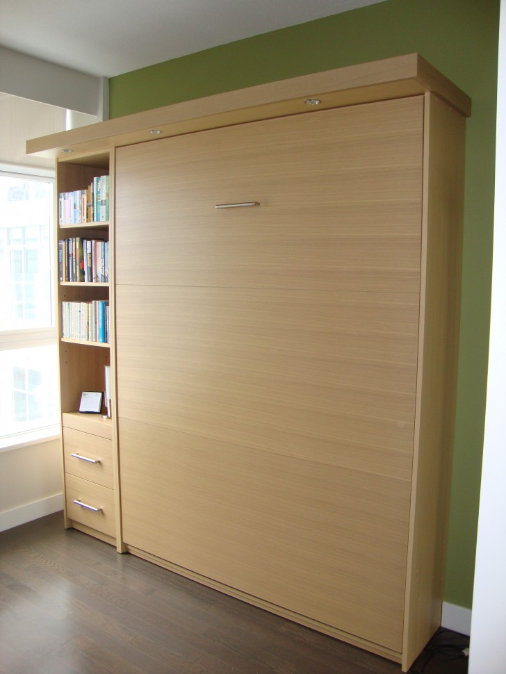 Couch Murphy Bed Escorted By Brown Wooden Bookshelves As Well As Wooden Drawer Having Steel Has Well Asle On Laminate Flooring As Well As Green Wall Magnificent Scheme Of Modern Murphy Bed To Inspire Bedroom Designs