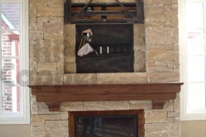 Kitchen Designs Thumbnail size Custom Fireplace From Chicago For Corner Stone Fireplace Decoration Nice Creammy Brick Details Dark Brown Victorian Wooden Shelves Great Fireplace Escorted By X Crossed Sliding Door Corner Stone