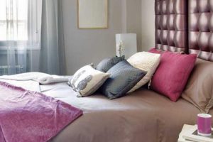 Interior Design Thumbnail size Cute Small Bedroom Interior Scheme Plan Escorted By White Wall Color As Well As Casement Glass Windows Also Soft Blue Curtains Combine Escorted By Platform Bed Escorted By High Red Headboard Also Brown Covered Bedding