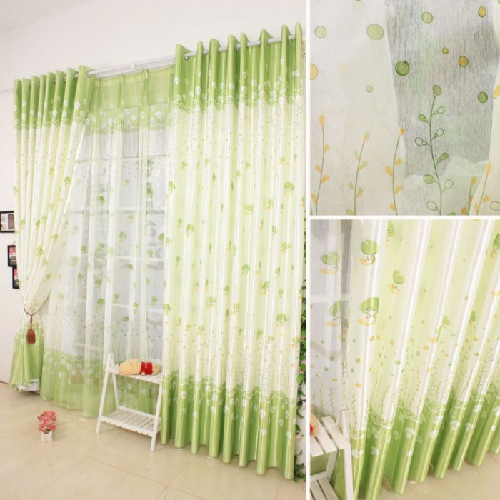 Ideas Daring Image Of Accessories For Window Treatment Decoration Using Plain Pleat Light Green Floral Interior Window Curtain Including 2 Tier Folding White Wood Ladder Shelving As Well As All White Beautifying Room With Window Sheers Ideas