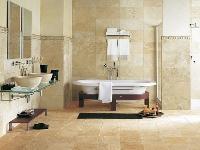 Bathroom Designs Medium size Bathroom Designs Decorating Plan For Nice Small Bathrooms Using Brown Tile Backsplash As Well As Brown Bowl Sinks By Rectangular Mirrors Oval White Bathtub Along Rectangular Black Rug The Design Of Small Toilets For Small Bathrooms