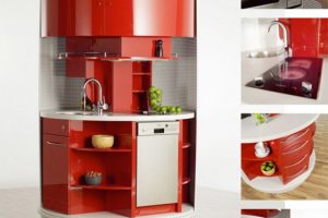 Kitchen Designs Thumbnail size Decoration Modern Round Space Saving Kitchen Escorted By Scheme Red Kitchen Cabinet As Well As Be Equipped Stove Sink Drawer Cabinet Modern Scheme Space Saving Plan For Small Kitchens Wonderful