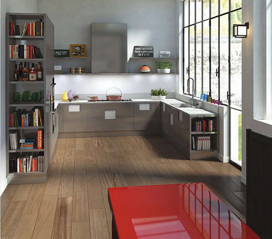Decoration Small Kitchen Escorted By Scheme Wonderful White Wall Color Wood Floor As Well As Be Equipped Book Cabinet Gray Color Kitchen Cabinet Modern Scheme Space Saving Plan For Small Kitchens Kitchen Designs