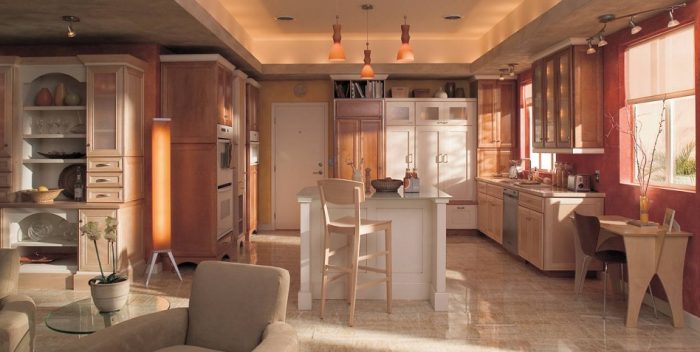 Kitchen Designs Medium size Kitchen Designs Elegant U Shape Kitchen Decoration Escorted By Solid Light Oak Wood Kitchen Cabinet Including Red Peach Kitchen Wall Paint Rectangular Grey Granite Top White Wood Kitchen Islands Magnificent Kitchen Layouts And Design For More Fun Cooking