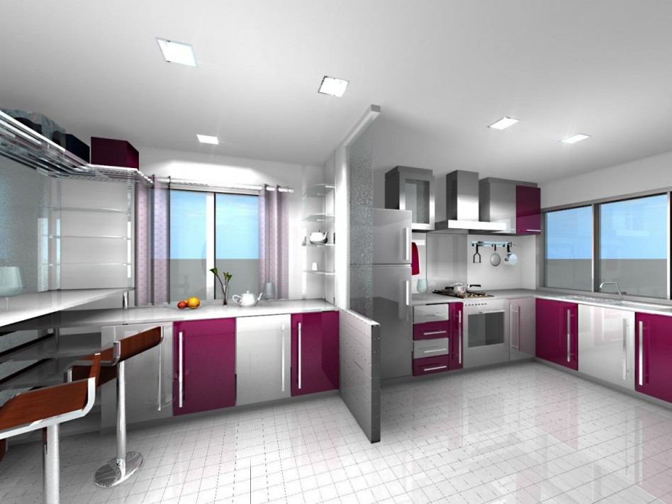 Epic Picture Of Modern Purple Small Ikea Kitchen Decoration Using Modern Purple Kitchen Counter Including Modern Steel Range Kitchen Vent Hood As Well As Round Recessed Light In Kitchen Extraordinary Kitchen Designs