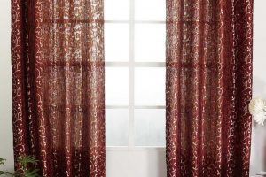 Ideas Thumbnail size Excellent Image Of Window Treatment Accessories As Well As Decoration Using Grommet Red Maroon Sheer Interior Window Curtain Including Single Stainless Steel Curtain Rod As Well As Solid Hard Wood Home