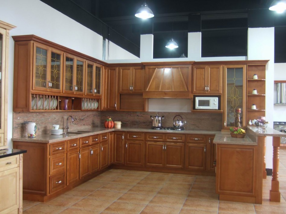 Kitchen Designs Fantastic Small U Shape Kitchen Decoration Using Cream Porcelain Tile Kitchen Flooring Including Solid Light Oak Wood Glass Door Kitchen Cabinet As Well As Solid Light Oak Wood Kitchen Vent Hood Kitchen Layouts And Design For More Fun Cooking