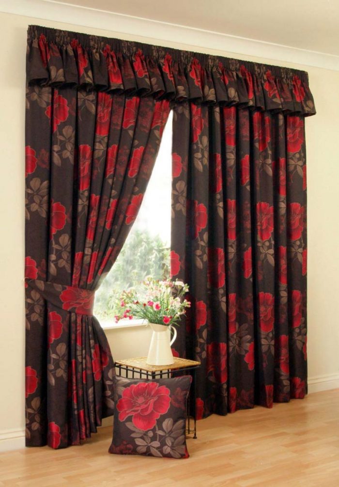 Ideas Fetching Image Of Accessories For Window Treatment Decoration Using Black As Well As Red Rose Drapes Interior Window Curtain Including Small Flower Window Decor As Well As Red Black Rose Tie Backs Interior Beautifying Room With Window Sheers Ideas