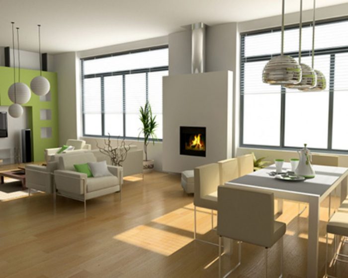 Ideas Gorgeous Open Plan House Style Escorted By Light Brown Wooden Floor Also In Wall Fireplace Escorted By Black Frame Also Stainless Steel Framed Window Escorted By White Wood Plaited Roller Curtain Mydeco 3d and My Home Designer Software