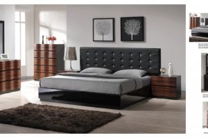 Bedroom Designs Thumbnail size Grey Bedding Bed Escorted By Black Couch Having Black Headboard Combined By Brown Wooden Bedside Table As Well As Dressing Table Also Brown Fur Rug On Grey Floor Magnificent Scheme Of Modern Murphy Bed