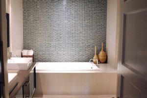 Bathroom Designs Thumbnail size Impresive Cool Small Bathroom Style Escorted By Light Grey Wallpaper Nice Glossy Walnut Cabinet Escorted By Black Glass Top Also Faucet Cool Big Mirror Cool Small Bathroom Styles