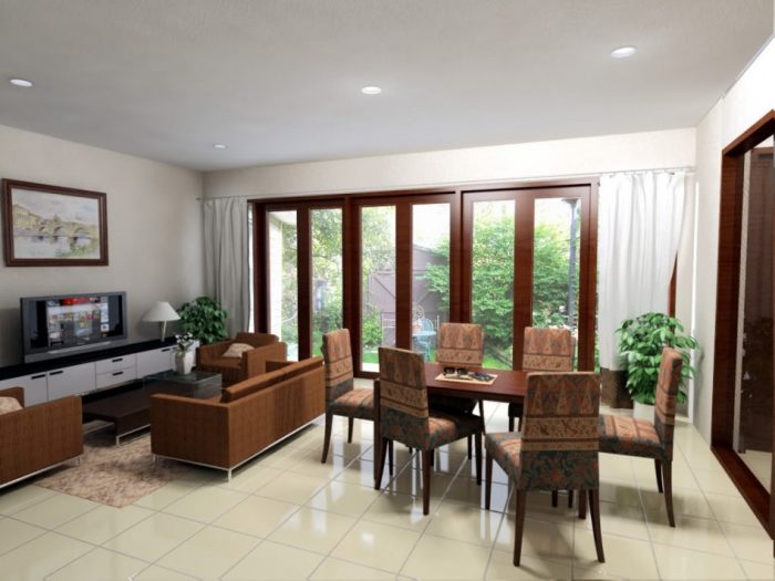 Ideas Impressive Open Plan House Style Escorted By Brown Upholstered Armchair Also White Cabinet Escorted By Lcd Tv For Living Room Also Wooden Table Also Brown Patterned Dining Chair For Dining Mydeco 3d and My Home Designer Software