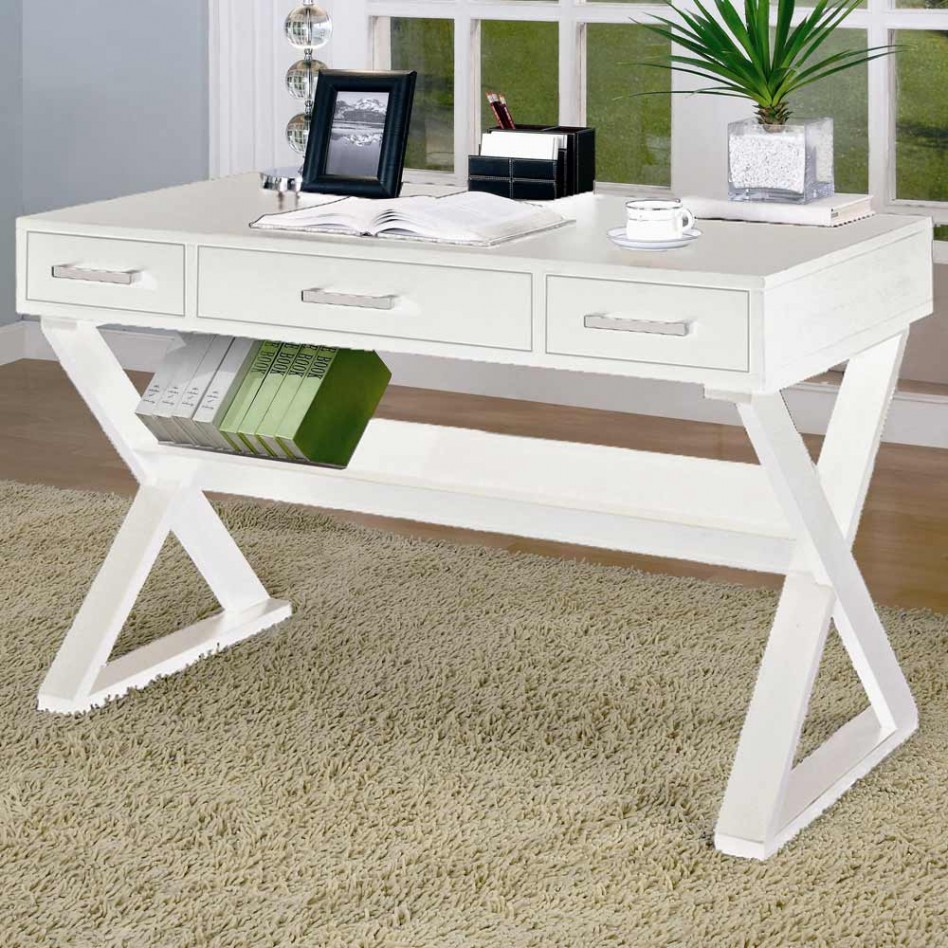 Interesting White Wooden Desk Escorted By Drawers Also Unique Book Shelf For Home Office Escorted By Caramel Coloured Fur Carpet On Wooden Floor Modern Office Escorted By Impressive Desk Kitchen Designs