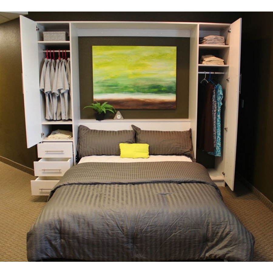 Marvelous Picture Of Bedroom Decoration Using White Wood Unique Murphy Bed Along Escorted By Grey Stripe Bed Sheets As Well As Light Oak Wood Bedroom Flooring Cool Bedroom Scheme As Well As Decoration Escorted By Unique Bedroom Designs