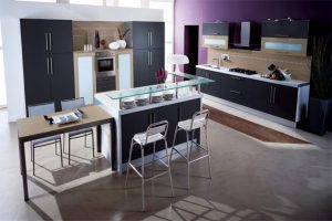 Kitchen Designs Thumbnail size Modern Small Kitchen Escorted By Scheme Purple Wall Beige Floor Be Equipped Wood Table Wood Kitchen Cabinet Modern Scheme Space Saving Plan For Small Kitchens Wonderful