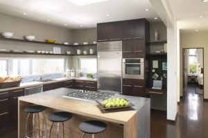 Kitchen Designs Modern Small Kitchen Escorted By Scheme Purple Wall Beige Floor Be Equipped Wood Table Wood Kitchen Cabinet Modern Scheme Space Saving Plan For Small Kitchens Wonderful Subway Tile For Backsplash To Beautify Kitchen