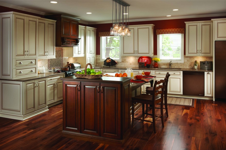 Nice Looking Glass Ceiling Lamps Over Brown Dark Wood Cabinets Island As Well As White Kitchen Cabinet In Vintage Kitchen Scheme Piquant Dark Wood Cabinets For Women Dream Kitchen Kitchen Designs