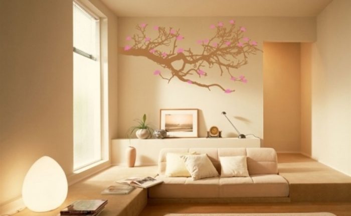 Bedroom Designs Medium size Picture Of Living Room As Well As Bedroom Decoration Using Brown Tree Branch Bedroom Wall Mural Along Escorted By Cream Best Color Paints For Bedroom As Well As L Shape White Leather Sofa Astounding Picture