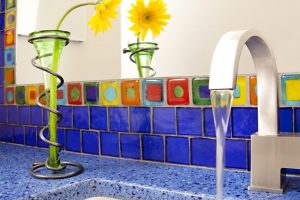 Ideas Thumbnail size Ideas Recycled Wire In The Green Vase Decoration Nice Vintage Cubical Tiles Trimming Escorted By Blue As Well As Floral Pattern Cheap But Beautiful Interior Made From Recycled Material Countertop Expensive Countertop Materials Cost Type