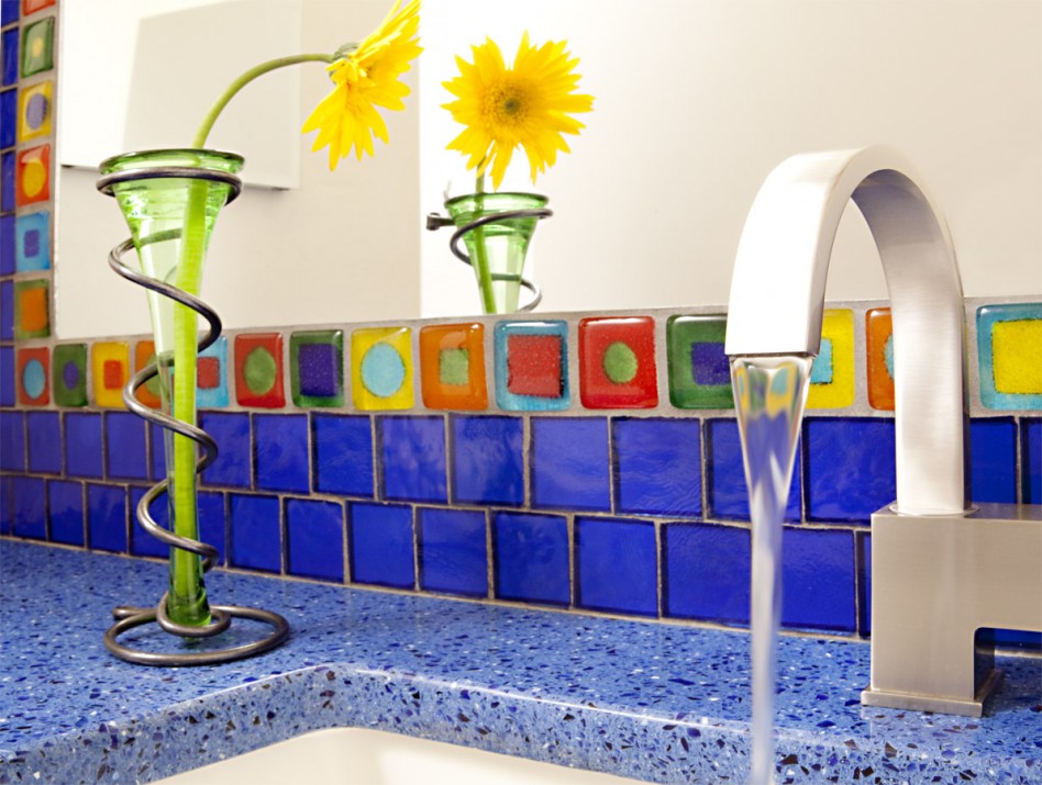 Ideas Recycled Wire In The Green Vase Decoration Nice Vintage Cubical Tiles Trimming Escorted By Blue As Well As Floral Pattern Cheap But Beautiful Interior Made From Recycled Material Countertop Expensive Countertop Materials Cost Type