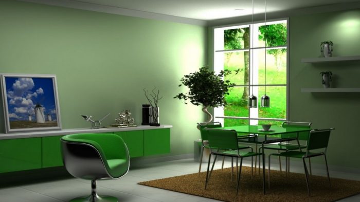 Ideas Medium size Refreshing Dining Room Escorted By Green Plastic Table Also Dining Chairs Also Stainless Steel Pot Escorted By Wavy Tree Trunk Also Green Wall Cabinet Escorted By White Marble Workplace Fabulous