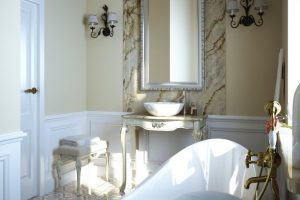 Bathroom Designs Thumbnail size Bathroom Designs Schemes For Nice Small Bathrooms Using Wall Lanterns Rectangular Mirror Also Escorted By White Wooden Padded Wall Panels White Bowl Sink An Oval White Bathtub The Design Of Small Toilets For Small Bathrooms