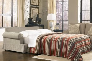 Bedroom Designs Thumbnail size Sofa Escorted By White Sofa Bed Having Striped Blanket Combined By Brown Rug As Well As White Table Lamp Also Black Wooden Bedside Table On Laminate Flooring Magnificent Scheme Of Modern Murphy Bed