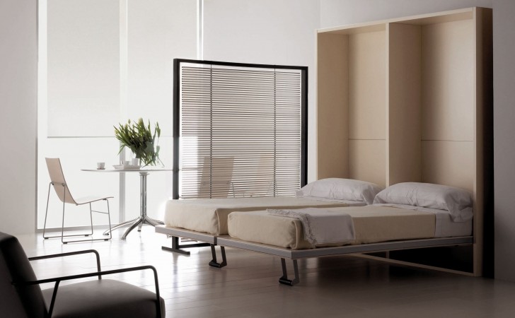 White Murphy Bed Escorted By White Wooden Folding Couch On White Wall Combined By Black Chair On Ceramics Flooring Magnificent Scheme Of Modern Murphy Bed To Inspire Your Bedroom Decoration Bedroom Designs