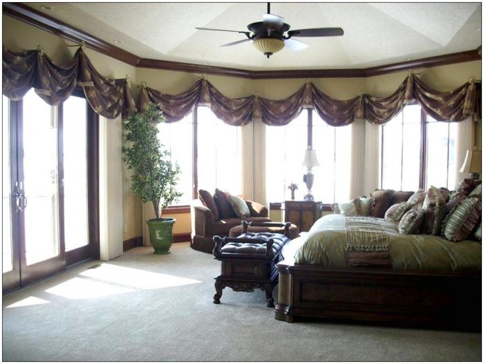 Ideas Medium size Wonderful Picture Of Living Room Decoration Scheme Using Flowery Large Window Curtains Including White Blind Window Treatment Also Double Glass Interior Doors Mesmerizing Window Treatment