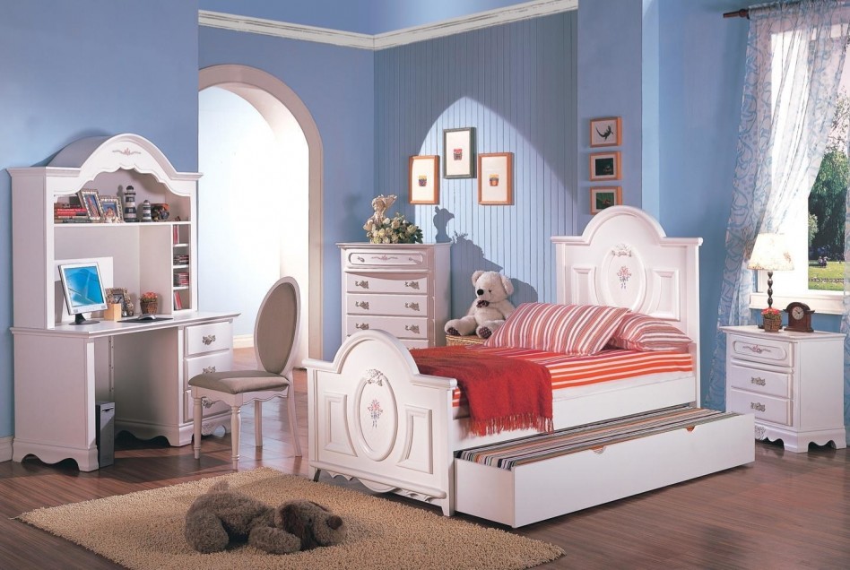 Astounding Girl Ikea Bedroom Decoration Using White Wood Girl Trundle Bed Frame Including Curved White Wood Girl Headboard As Well As Light Blue Girl Room Wall Paint Elegant Picture Of Ikea Bedroom Teen Room Designs