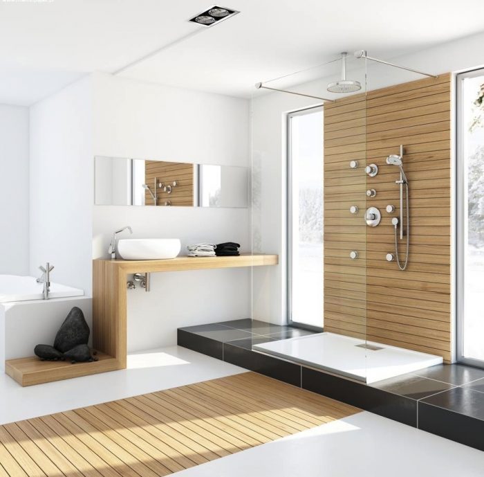 Bathroom Designs Bathrooms For Small Spaces Modern Bathroom With Unfinished Wood And Ceiling Shower Design For Small Shower Room Design Ideas With Washbasin Cabinet Design With Stainless Faucet Small Bathrooms For Small Spaces