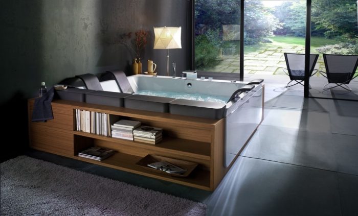 Bathroom Designs Bathtubs For Small Spaces Bathtubs Design With A View Of Nature With Marble Tile Floor Bathroom Design Ideas With Sliding Glass Door Ideas With Fur Rug Small Bathtubs For Small Spaces