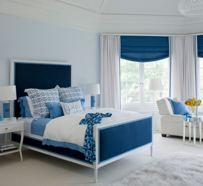 Ideas Blue Bedroom Design Ideas With Blue Wall Blue Cozy Bed Pillow White Bed Covers Table Lamp Glass Window White Flooring White Fur Rug White Comfy Sofa Blue Cushion Floor Lamp White Cmodular Houses Well-Known Modular Houses