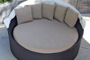 Ideas Thumbnail size Brown Cushions Escorted By Black Rattan Frame Base Also Curvy White Canopy On Grey Stone Floor Fascinating Scheme Of Outdoor Daybed Escorted By Canopy Showing Modern Plan