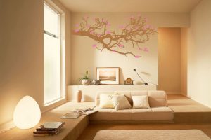 Ideas Thumbnail size Cool Wall Painting For Living Room Design Ideas With Laminate Flooring Design Glass Window Comfy Sofa And Cushion And Brown Interior Color Scheme Ideas