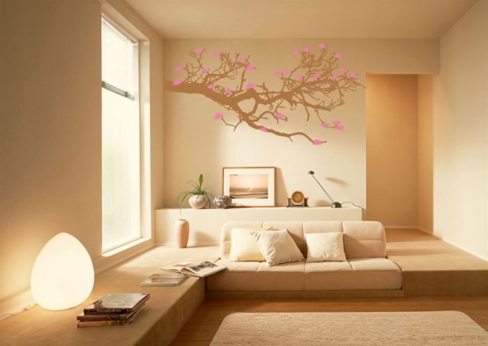 Ideas Cool Wall Painting For Living Room Design Ideas With Laminate Flooring Design Glass Window Comfy Sofa And Cushion And Brown Interior Color Scheme Ideas Hardwood Laminate Flooring Cost For Some Types Of Wood