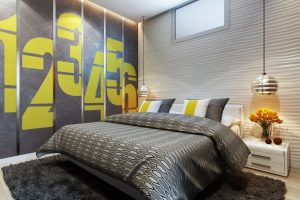 Ideas Thumbnail size Corrugated Wall Covering Pillow Comfy Bed Black Fur Rug Wooden Flooring Yellow Flower Small Bedroom Design Ideas Interior Bedroom Decoration Modern Bedroom Colour Modular Houses