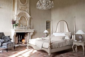 Ideas Thumbnail size Cream Bedroom Design Ideas Fireplace Double Table Lamp On The Small Table With Single Drawer Cream Bed Sheet Cozy Bed Cream Pillow White Pillow Chandelier Floral Cushion Floral Ideas