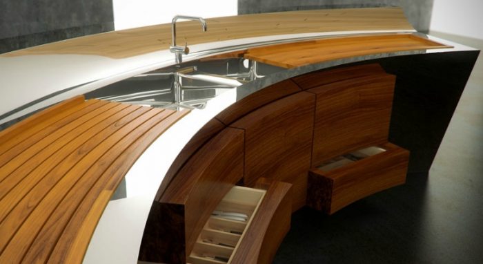 Kitchen Designs Medium size Curved Kitchen Island Stainless Steel Faucet Wooden Countertop Wooden Kitchen Drawer Units Curved Kitchen Steel Worktop