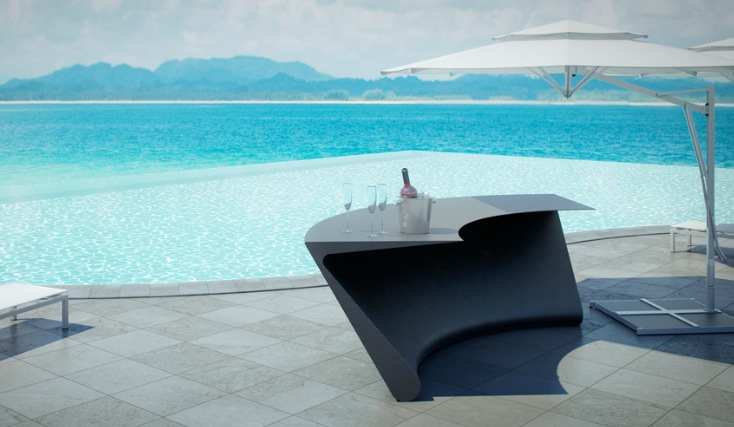 Curved Outside Cocktail Bar White Canopy Grey Marble Flooring Lounge Chairs Wine Glass Awesome Ocean View Blue Sea Beautiful Sea Mountain Landscape Kitchen Designs