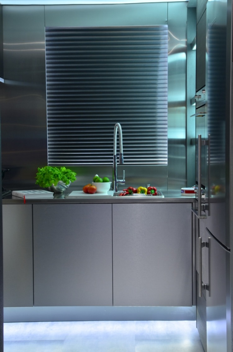 Elegant Contemporary Kitchen Design Details Stainless Faucet Washstand Fresh Vegetables And Fruits Cook Book Grey Floor Grey Kitchen Island Kitchen Designs