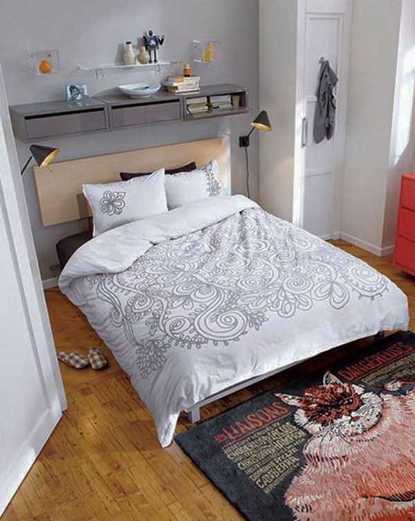 Bedroom Designs Elegant Small Bedroom Design Ideas With Cozy Bed Pillow Floor Lamp Small Bedroom Decorating For Girl And Boy Fur Rug White Wall Wooden Flooring Chest Of Drawer White Door Drawer Modern Wall Beds For Small Bedroom