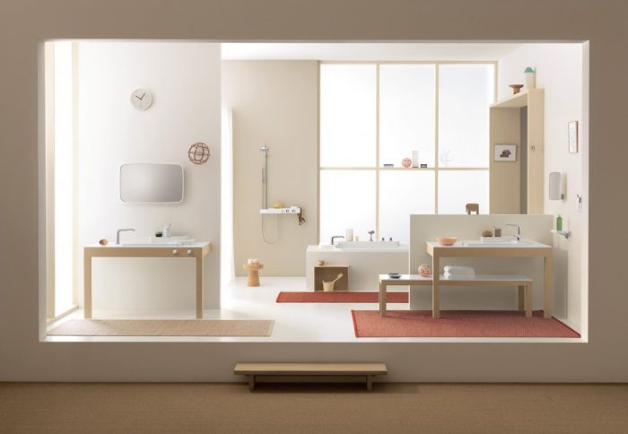 Bathroom Designs Medium size Exquisite Picture Of Dwell Magazine Bathroom Decoration Using Cream Elegant Bathroom Wall Paint Including Rectangular White Ceramic Bathtub As Well As Rectangular Pink Red Bathroom Rug As Well As Carpet