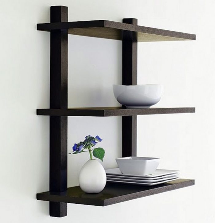 Furniture + Accessories Medium size Furniture + Accessories Furniture Fascinating Wooden Wall Shelves Design With Three Levels Finished In Black Color For Displaying Items Or Bookshelves Creative And Unique Bookshelves Designs Wall Mounted Shelving Design The Use Of Shelving Design