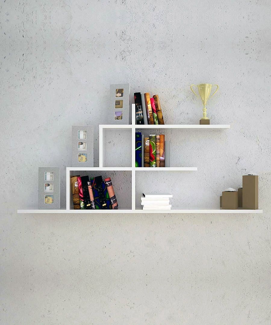 Furniture Interesting Modular White Bookshelves Design Mounted On Wall With Three Levels Inspired By Stairs Shape Creative And Unique Bookshelves Designs Ikea Wall Mounted Bookshelves Shelving Design Furniture + Accessories