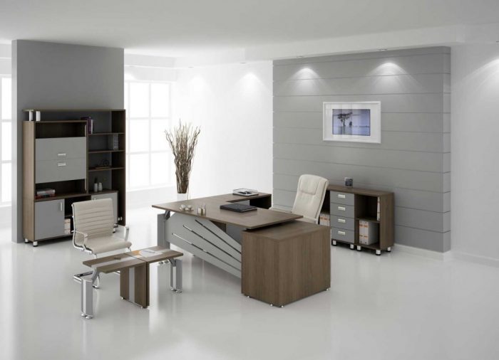 Furniture + Accessories Great Furniture Discount Office Furniture Attractive White With Modern Wooden Table Contemporary Gray And L Shaped Furniture Useful Small Cabinet Also Beautful Wall Lighting Decor To Choose Office Desk Design