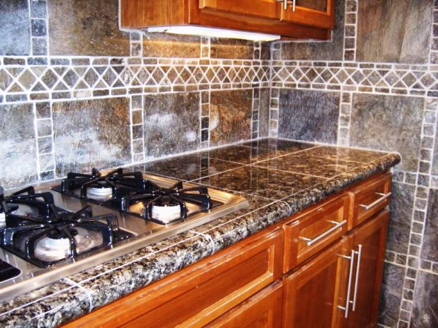 Grey Granite Tile Countertop For Minimalist Kitchen Design Ideas For Kitchen Island Design Ideas And Backsplash And Small Wooden Cabinets With Wall Proper Ideas Kitchen Designs