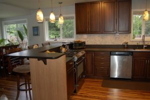 Kitchen Designs Thumbnail size Inspiring Eco Friendly Kitchen Escorted By Dark Wood Countertops As Well As Mahogany Woode Cabinet Such As Stainless Steel Stove Kitchen Over The Pendant Lighting Eco Friendly Countertops For Kitchens