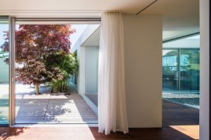 Ideas Thumbnail size Interior Garden Sliding Glass Door White Curtains Wooden Wall White Wall Interior Design Interior Home Design Ideas Interior Columns