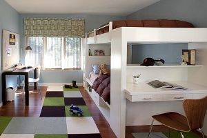 Interior Design Thumbnail size Kids Bedroom Design Ideas With Kids Desk Design Carpet Flooring Ideas Bunk Bed Design Workstation Shiny Natural Light Laminate Flooring Table Lamp Glass Window Blue Ideas